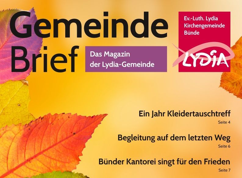 Titelbild Gemeindebrief September - November. Es werden bunte Herbstblätter gezeigt.