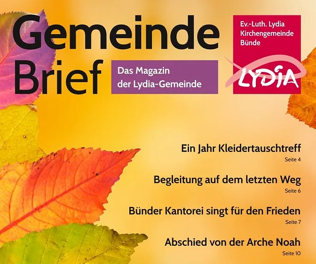 Titelbild Gemeindebrief September - November. Es werden bunte Herbstblätter gezeigt.